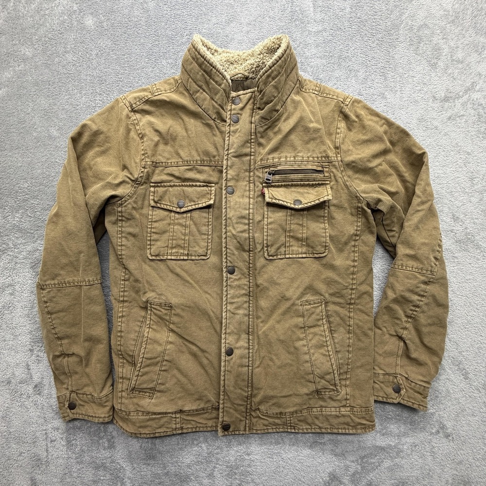 Levi's Jacket Mens Small Brown Canvas Sherpa Collar Quilted Lined Workwear Warm‎